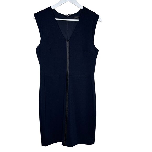 NWT Banana Republic Black Sleeveless Sheath Dress, Faux-Leather Accent, Size 8 - Picture 1 of 7